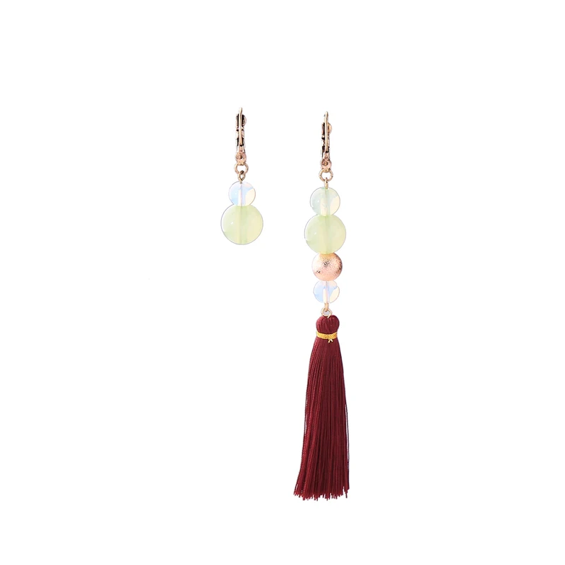 

ed01030c-1 Asymmetric Beaded Earrings Red String Tassel Earing For Women