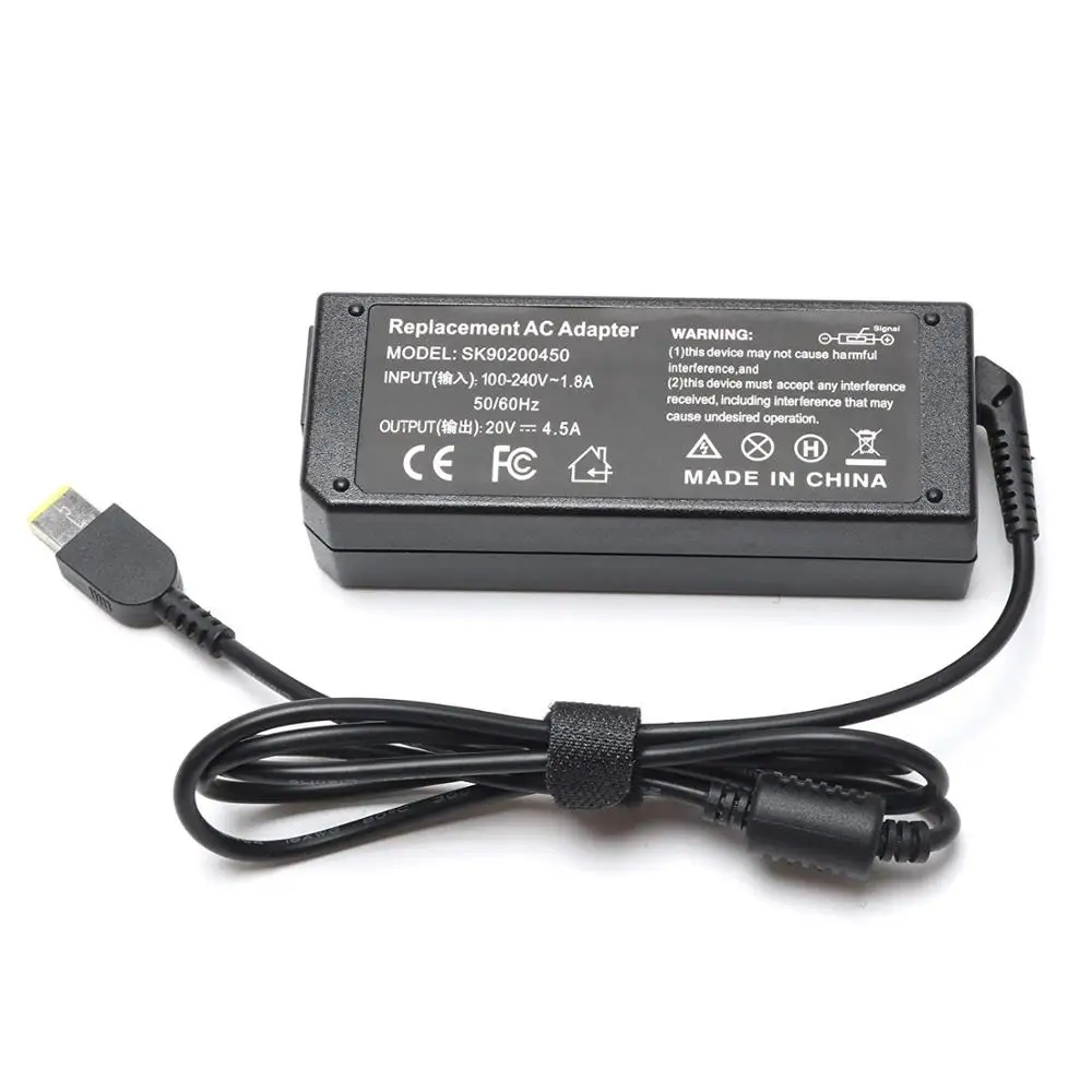 

90W 20V 4.5A Square Tip laptop AC Adapter Charger pa-1900-56lc for ThinkPad X1 Carbon 344428U N3N25UK 34442HU L440 Ultrabook, Black white