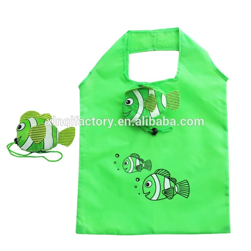 
fish shape folding reusable polyester shopping bags 
