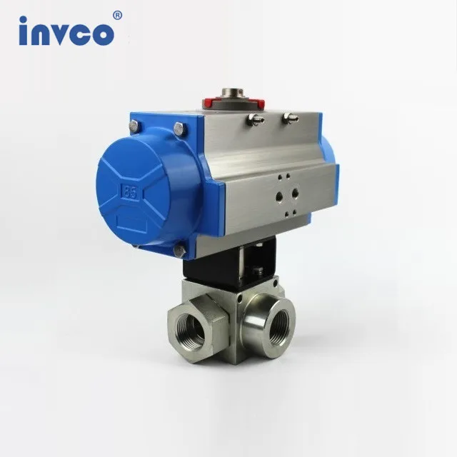 INVCO Pneumatic actuator 3 way High Pressure ball valve ,Stainless Steel Pneumatic Ball Valve for high media