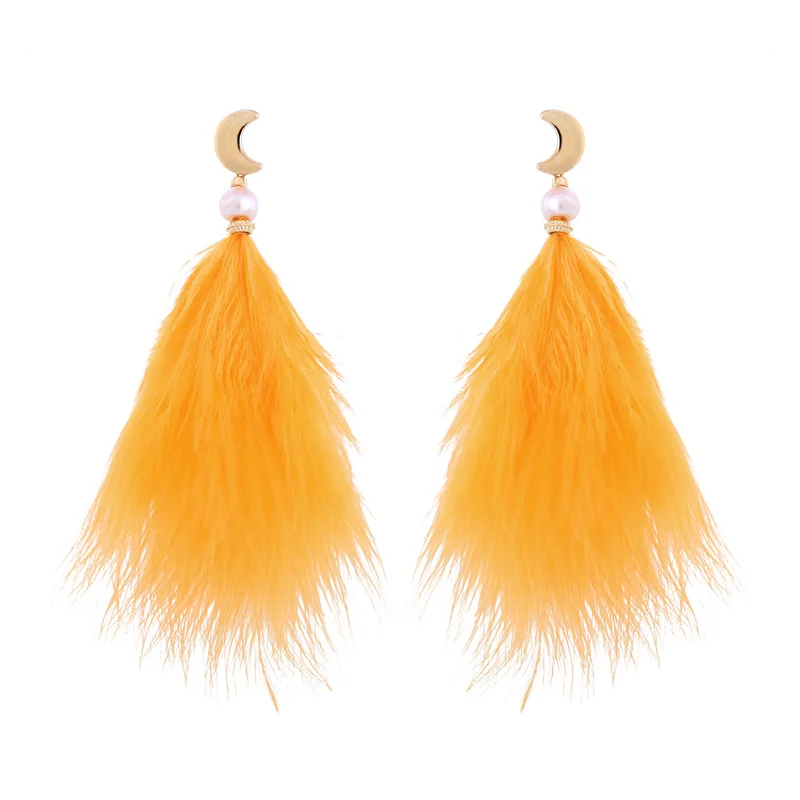 

ed00269c Gold Moon Orange Ostrich Feather Earrings