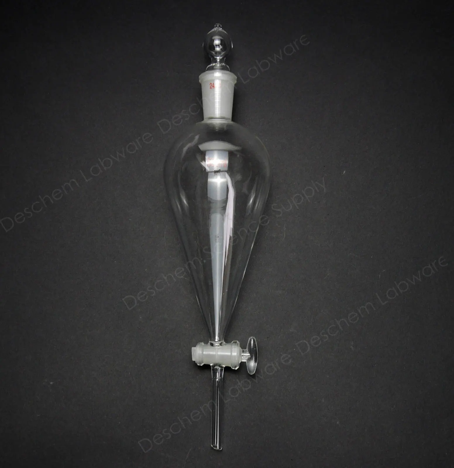 Deschem 24//29 Glass Separatory Funnel Straight Drop Tip Pyriform Pear Shape W//Glass Stopcock and Stopper