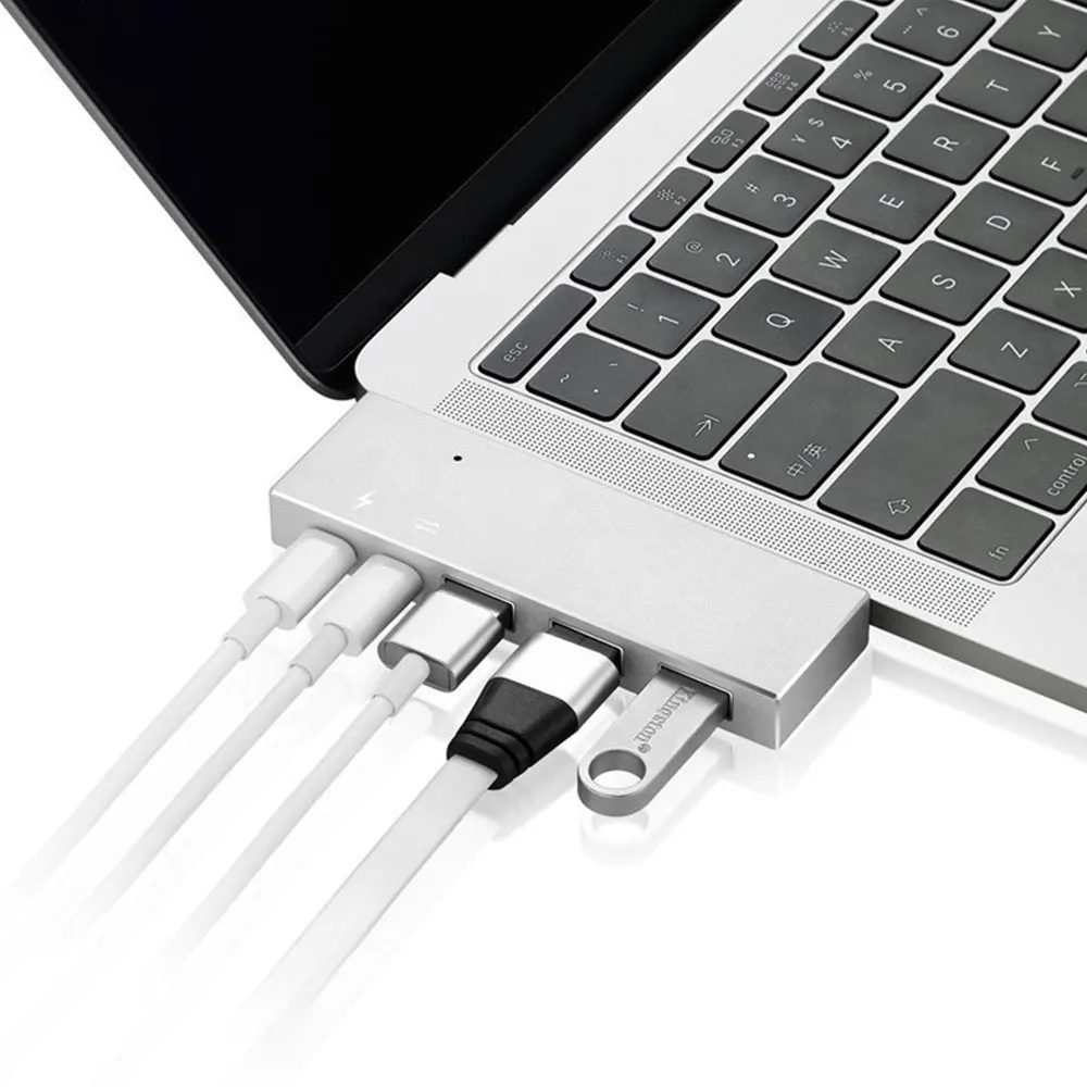 

Type C Hub with Thunderbolt 3 and PD Charging Port and 2 USB C interface USB 3.0 Compatible with 2016/2017 MacBook Pro, Gray silver