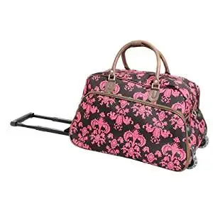 Polyester Material Pink Black Lightweight Duffel Bag Floral Pattern 21-inch