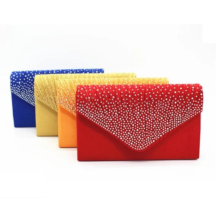 

2021Colorful glitter satin rhinestone crossbody bag ladies envelope bridal evening wedding clutch purse for women, Orange, gold, rose, purple. black,pink,navy blue, red, lemon green