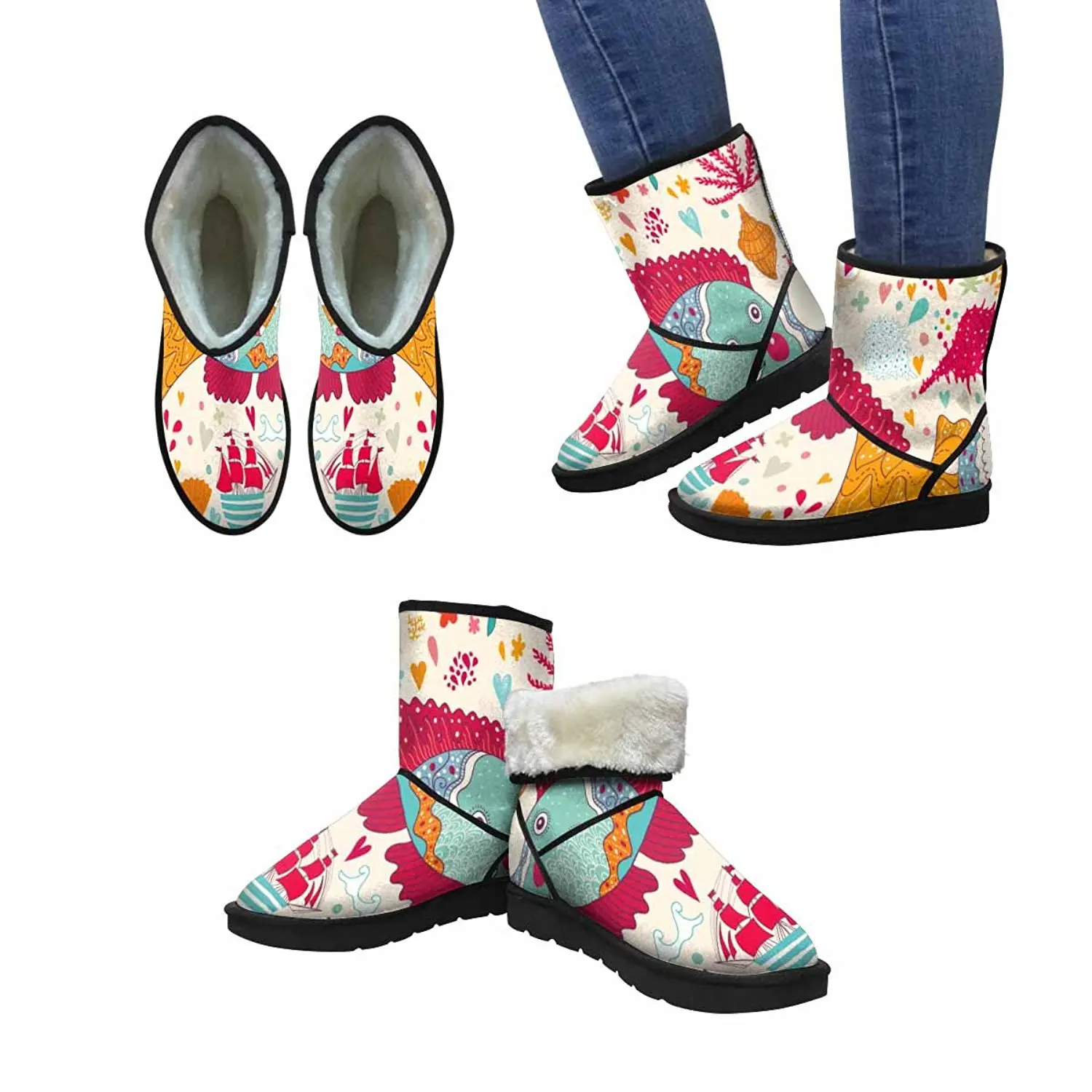 Artsadd Winter Boots Cute Dogs Custom Unisex Snow Boots M047 for Women
