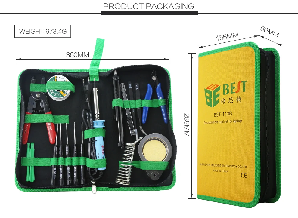 BST-113B 16pcs Multi-function Opening Pry Repair Tool Set Cell Phone Repair Screwdriver Set Electric Soldering Iron Tool Kit Set