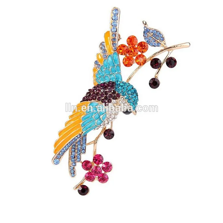 

Beautiful colorful rhinestone crystal enamel parrot brooch custom bird animal brooch pin gift for gentlemen