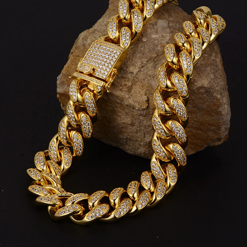 
Iced Out Diamond Cuban Link Choker Necklace New Gold Chain Design For Men 