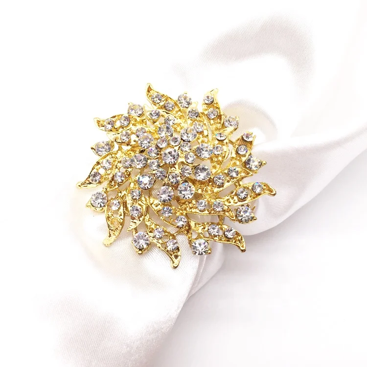 

Gold FLORAL RHINESTONE NAPKIN RING, Clear