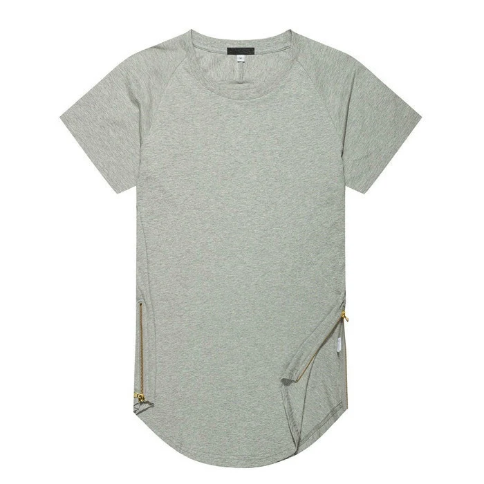 Wholesale mens longline t shirts side zipper t shirt 100% cotton tees hip hop tee shirt