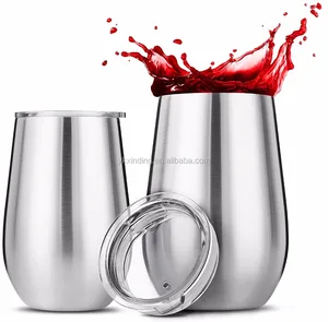 Image of stainless steel wine tumbler, Vacuum Insulated with Lids (Set of 2) - Double Wall Stemless Metal Wine Glass for Outdoor Travel,