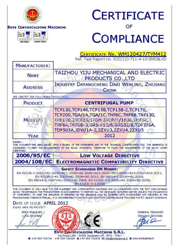 Certificate of Conformity  CE