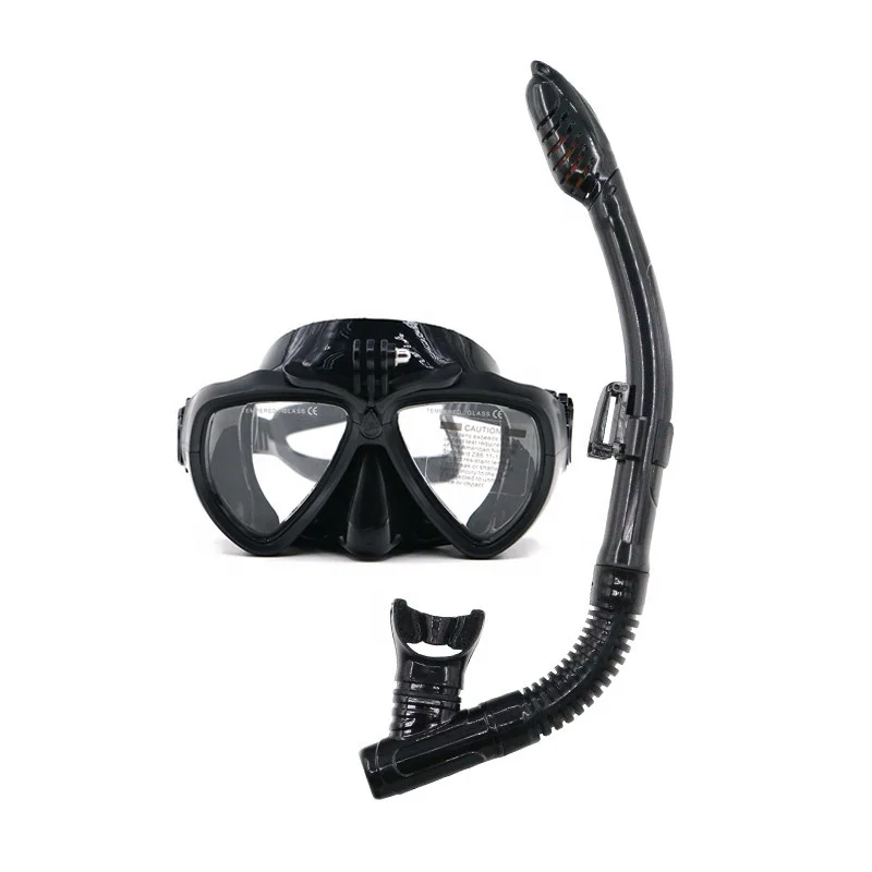 

Low MOQ Professional Tempered glass Diving Mask Snorkels Set Wth Camera Mount