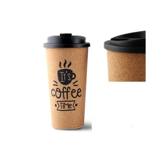 Image of Custom Plastic Reusable Insulated Corky Coffee To Go Mugs for Travel and Work 16 Ounces