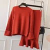 Youbang Latest new arrival korean style knit crew neck top and slim fit fishtail skirt twin set