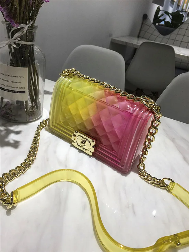 
2018 Elegant Solid Color Lingge Jelly Bag Women Locks Shoulder Messenger Bag Fashion Gold Chains Women Handbag Channel Louis Bag 