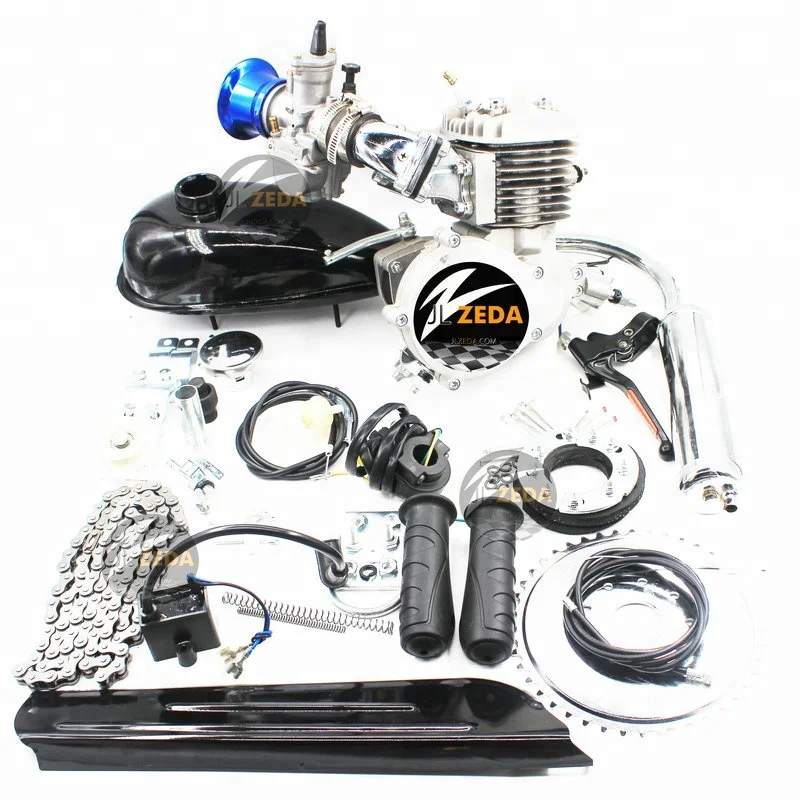 

Hot sales Gas 80cc Petrol Bike Motor DIO80cc Reed Valve 2 Stroke Bicycle Engine Kit zeda brand, Silver