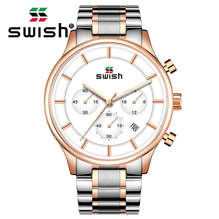 

SWISH 911 Men Waterproof Stainless Steel Wrist Watch Chronograph Date Luminous Quartz Watch Wristwatch sport clock