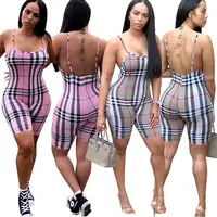 

ILS024 2019 New summer women plaid casual suspenders one piece jumpsuit