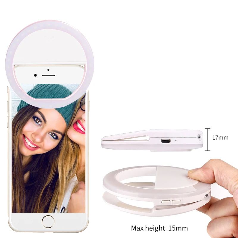 

Free shipping 40 white and warm led clip on smart phone selfie ring light, White;pink;green