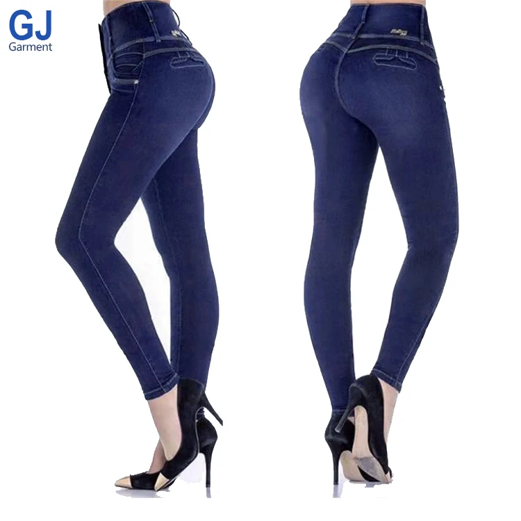 

Mujer Calca Brazilian Brasileos High Waist Butt Lift Colombianos Denim Fabric Prices Lady Skinny Pants Slim Jeans For Women, Blue