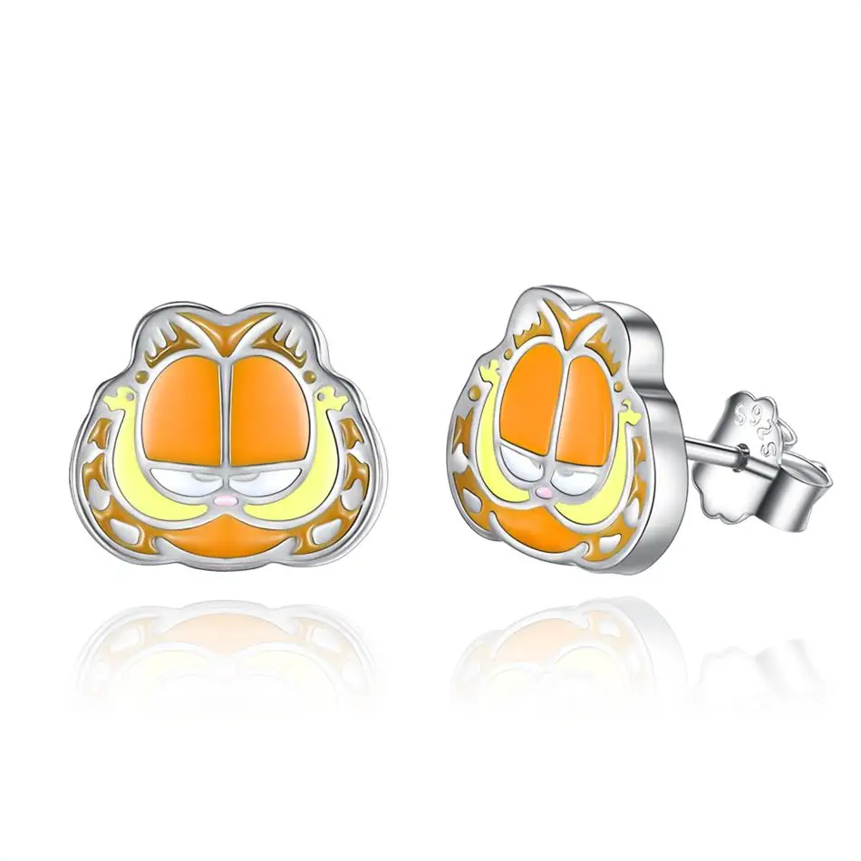 

Cute 925 Sterling Silver Cartoon Orange Cat Stud Earring Fashion Enamel Animal Earrings For Women Fashion Silver Jewelry