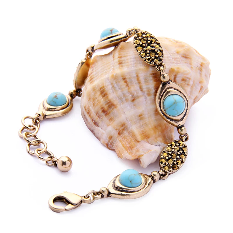 

sl00180b Fashion Vintage Gold Jewelry Wholesale Amber Stones Women Turquoise Bracelets