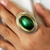Handmade Alloy Wires Wrap Emerald Gemstone Jewelry Ring Women Fashion Green Acrylic Statement Finger Accessories Wholesale