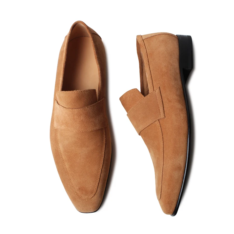 

Vikeduo Hand Made Simple Style Leisure Fashion Belgian Loafer Brown Suede Leather Men Male Formal Shoes, Yellowish-brown