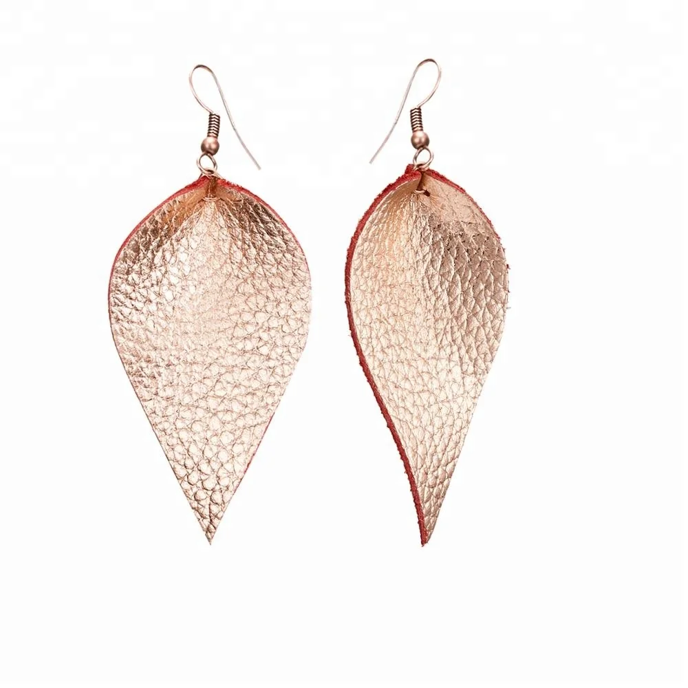 

2018 Rinhoo Genuine Leather Petal Leaf Teardrop Earrings Dangle Pierced Earrings Jewelry for lady, Gold