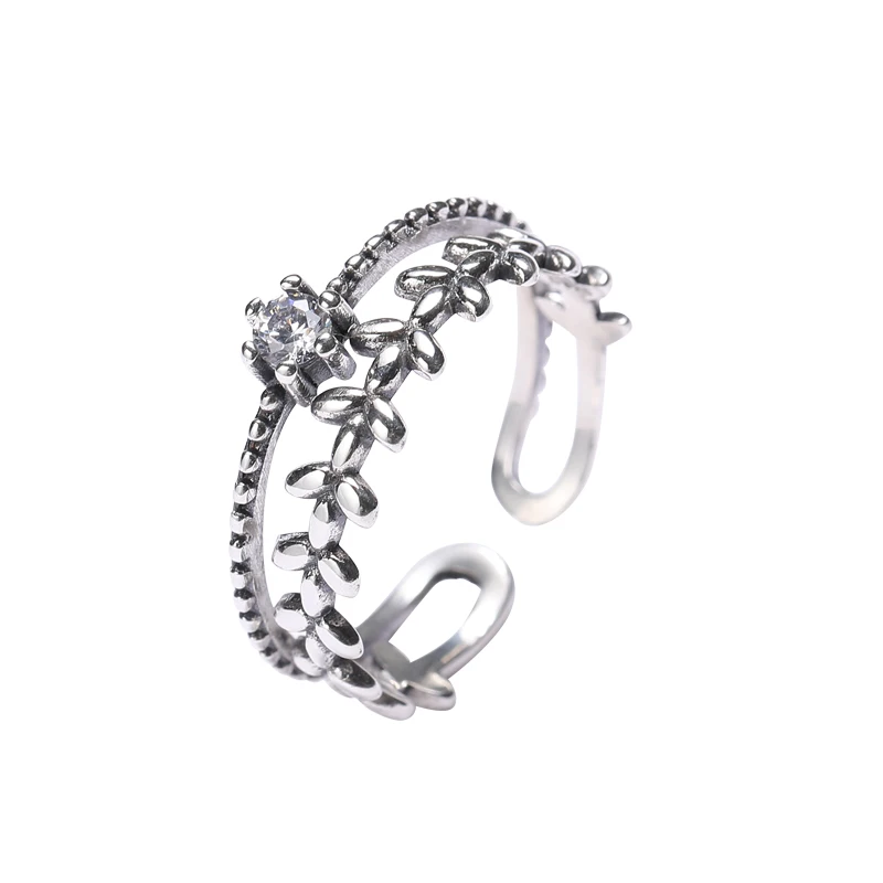 

F976 Sterling 925 silver zircon prong setting wreath open ring