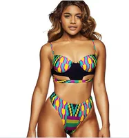 

Exotic Tribal Pattern Cut Out Two Piece High Waist African Women Print Swimsuit For Vacation