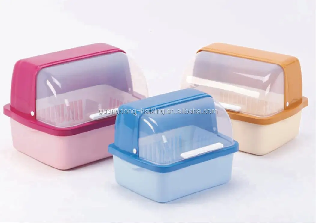 China factory wholesale kitchen utensil storage holder dinnerware drying box plastic plate dish rack with cover