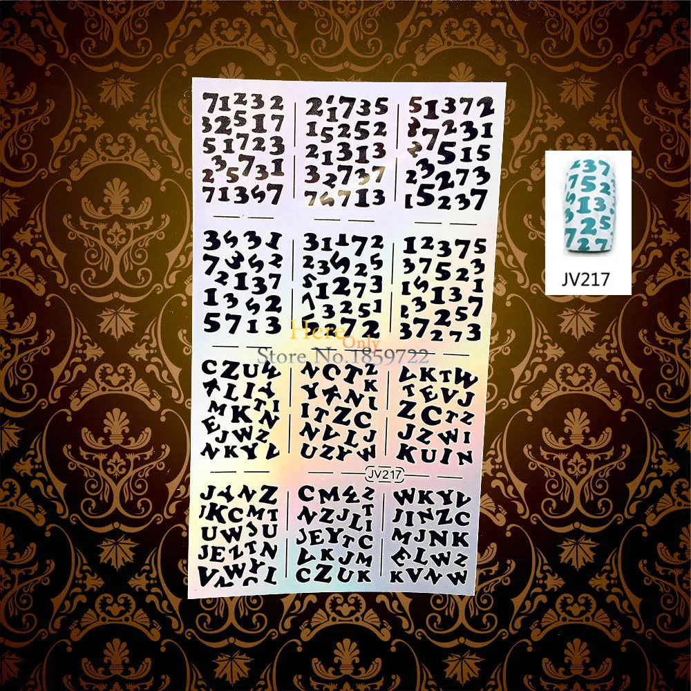 Arabic Numerals Pattern Hollow Flash Nail Stencil Polish Painting Template HJV217 English Alphabet Letter Nail Foil
