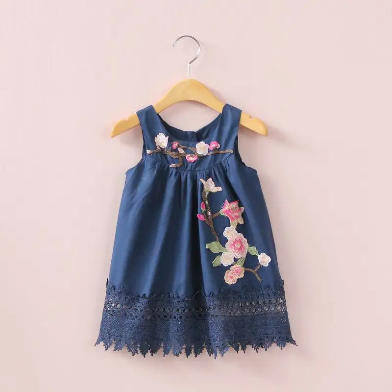 

2020 Wholesale Summer Embroidery Flowers Kids Girls Dresses With Free Shipping