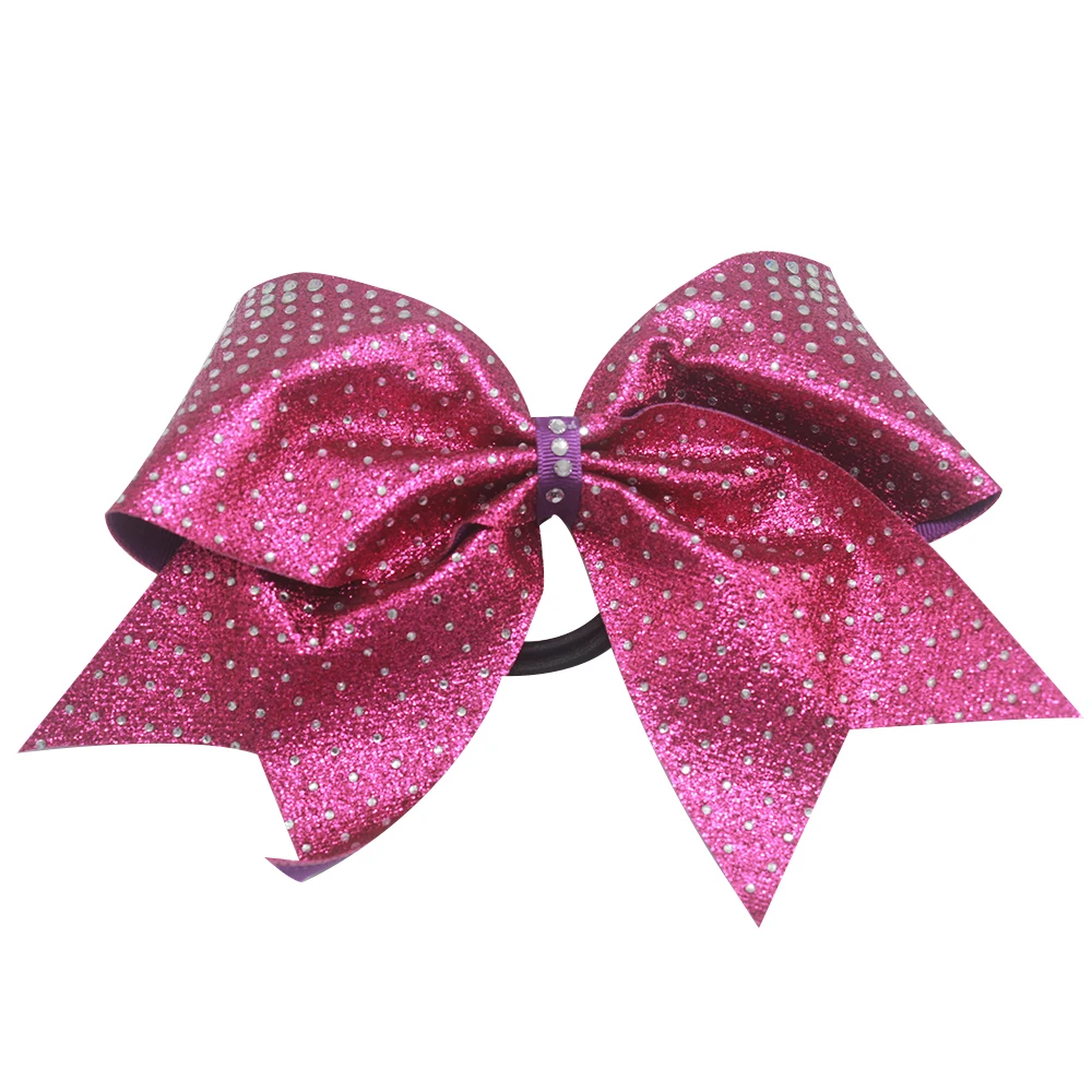 

Glitter Stone Leather Ribbon Cheer Bows with Mini Dot Rhinestones for Party Wedding