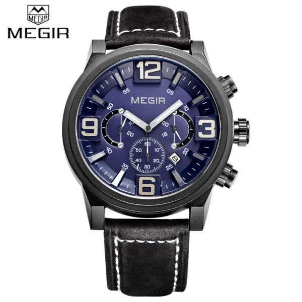 

Megir 3010 Brand Chronograph Luminous Clock Male Business Leather Strap 3D Big Dial Quartz Military Men Luxury Watch 2017 Hot