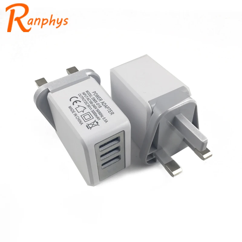 

Ranphys Smart Charging UK Plug Power Adapter 3 Ports USB Wall Charger For IPhone x 8, White