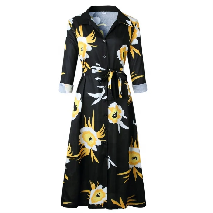 

In Stock New Arrival Long Sleeve Print Floral Dress, Picture shows
