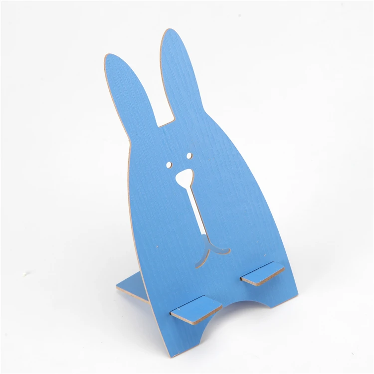 

Rabbit Cute Cartoon Bamboo Wooden Mobile Funny Cell Phone Holder For Desk, Wood color