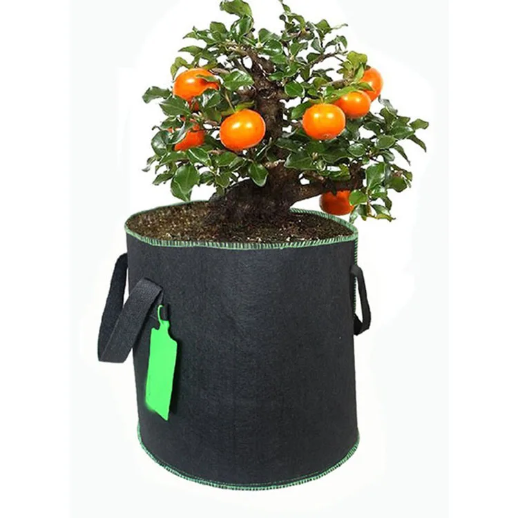 

Eco-friendly 30 gallon round thicken felt non woven fabric plant grow bags with handles, Green