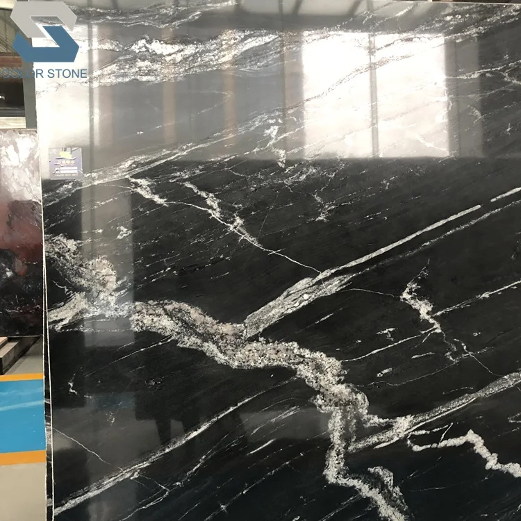 Polished black horse granite slabs black granite price m2