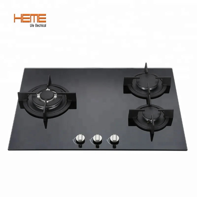 Built In 3 Burners Gas Cooktop Tempered Glass Gas Hob Black Glass