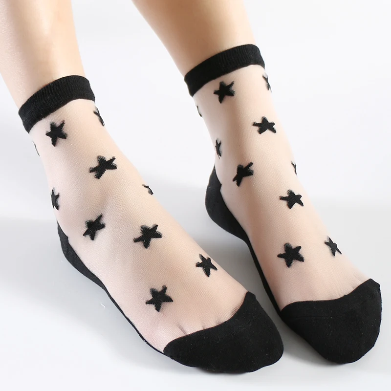 

In Stock Wholesale women crystal silk Jacquard socks summer funny cute socks, Custom color