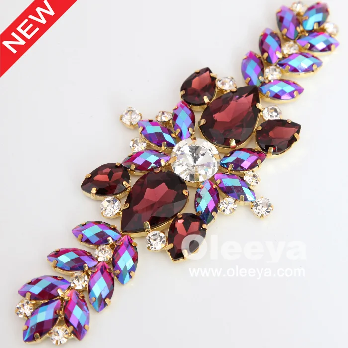 2016 Factory New design coffee teardrop siam ab navette crystal chatons 17.5x7cm sew on strass brooches