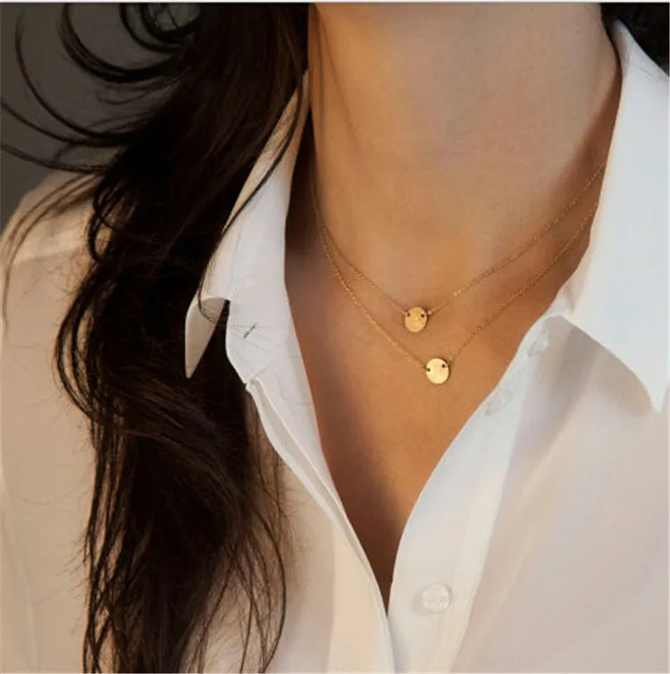 

MYLOVE XC136 2 layers round pendant choker vintage gold chain short necklace