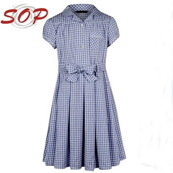 blue checked school dress