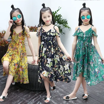 Girls Dress 2018 Holiday Open Shoulder Beach Dresses For Girls Butterfly Kids Dresses Teenage Clothing For Girls 4 6 8 14 Years