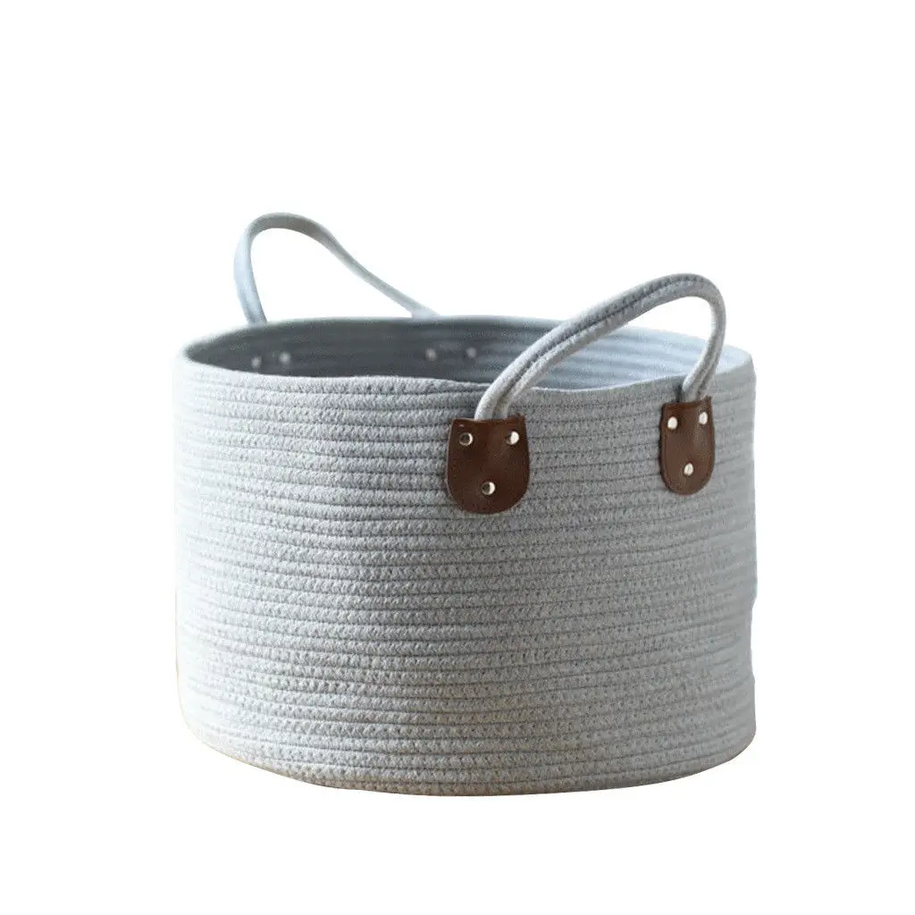Grey Woven Large Cotton Rope Basket Storage 17"x15" W Handles Buy